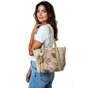 America & Beyond Rose Gold Garden Beaded Tote & Pouch With Embellished Straps